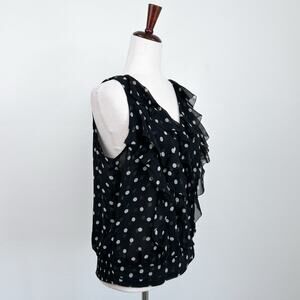 White House Black Market Ruffle Polka Dot Chiffon Sleeveless Top NWT